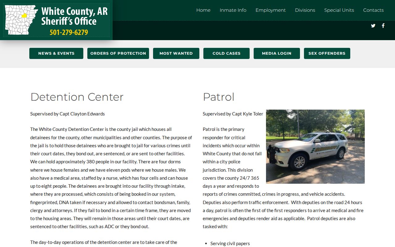 White County Detention Center booking and intake information