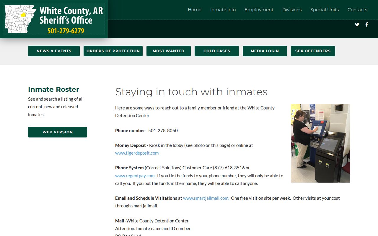 White County jail gateway for current recent and released booking records