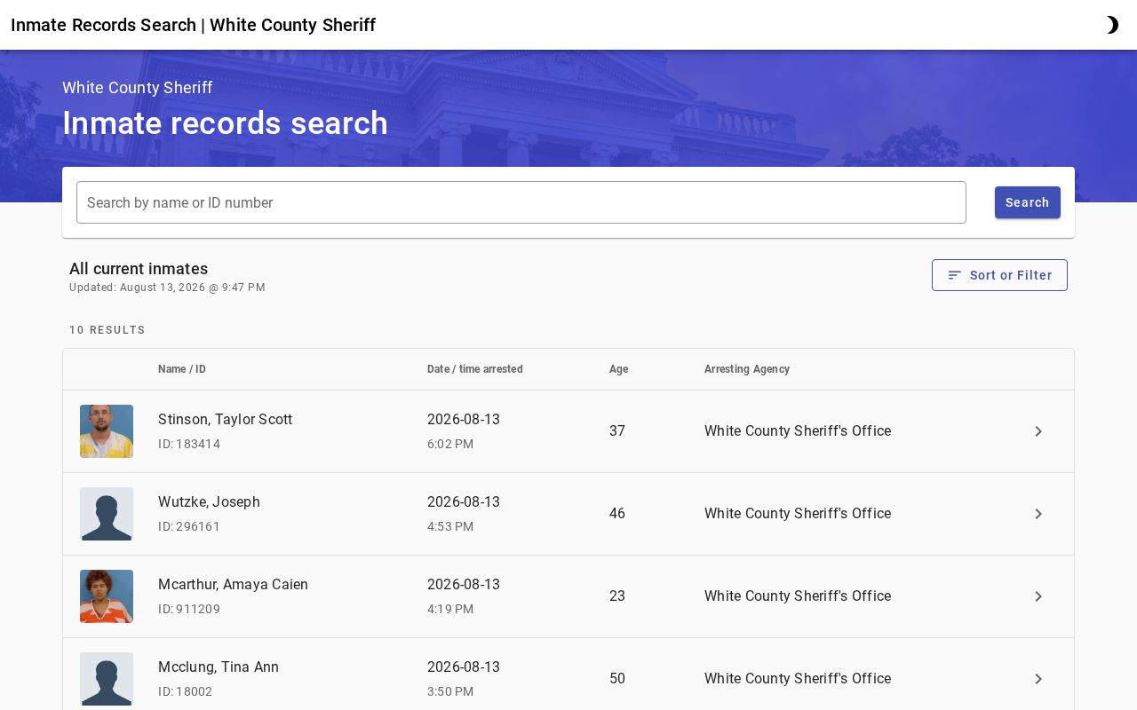 White County busted mugshots official roster search and booking filters