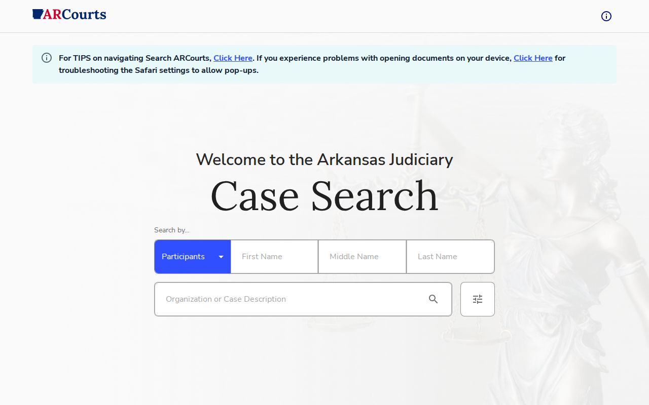 Search ARCourts for White County arrest case dispositions