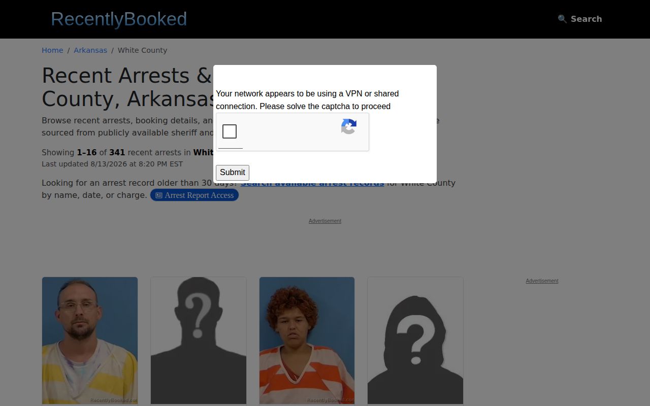 White County unofficial recent booking and mugshot news section