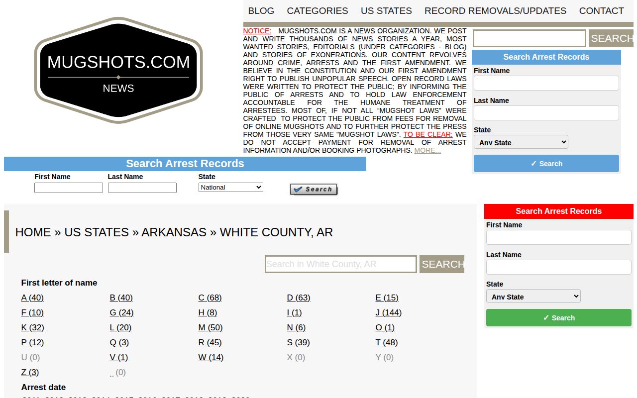 White County older unofficial mugshot news and arrest index